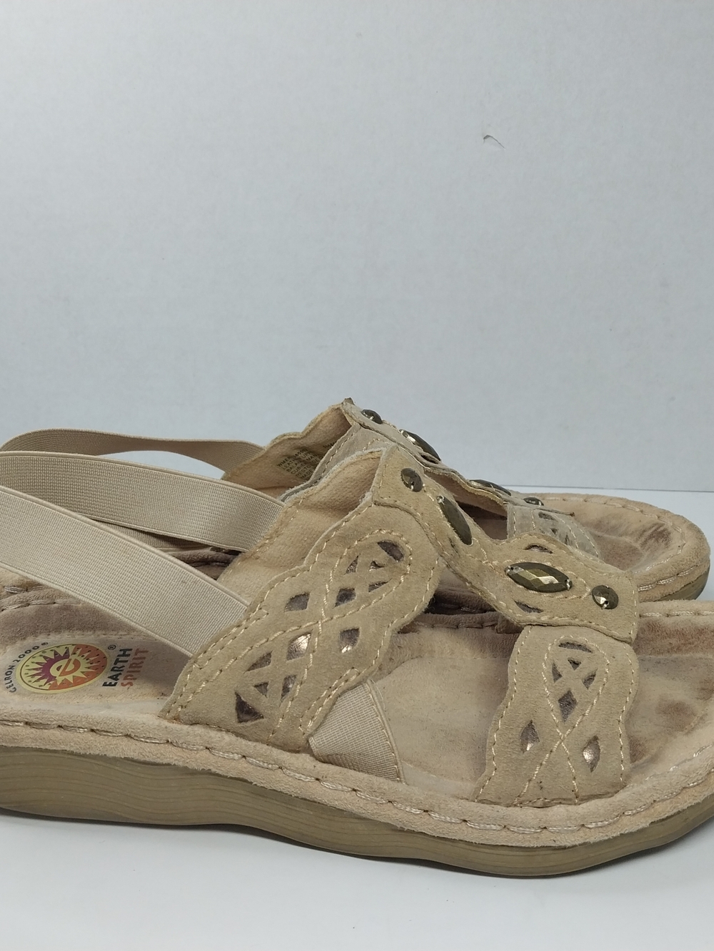 Earth Spirit 2000 Gelron Andi Sandal Tan Elastic Slingback Beaded Size 8.5 Boho - Picture 7 of 11